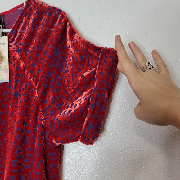 Johnny Was Doris Silk-Blend Mini Dress Deep Red Cheetah Print Women's Size Small - Picture 9 of 15